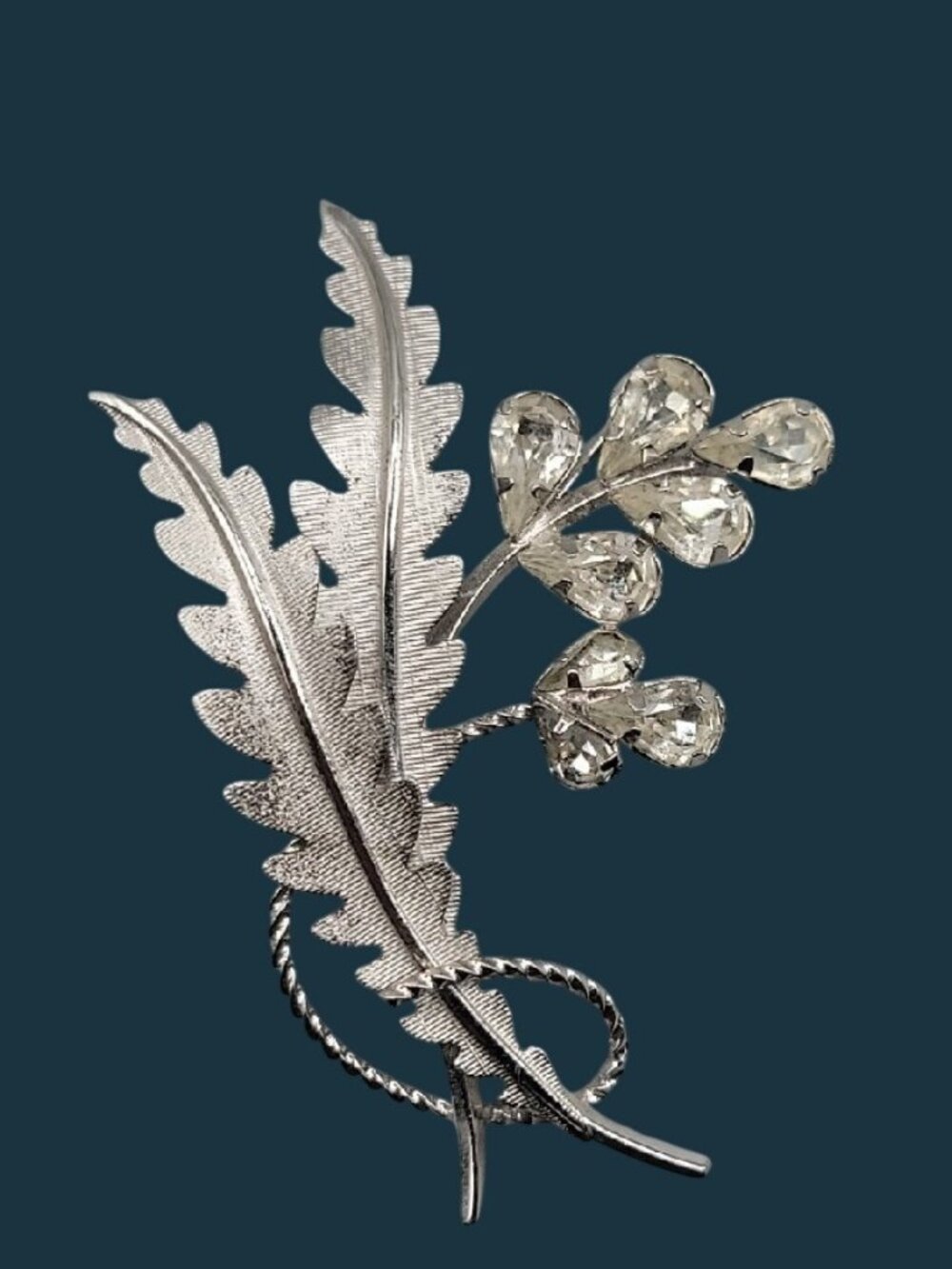 Vintage Star Art Sterling Crystal Brooch Pin Floral Leaves Vines 925 Rare Find